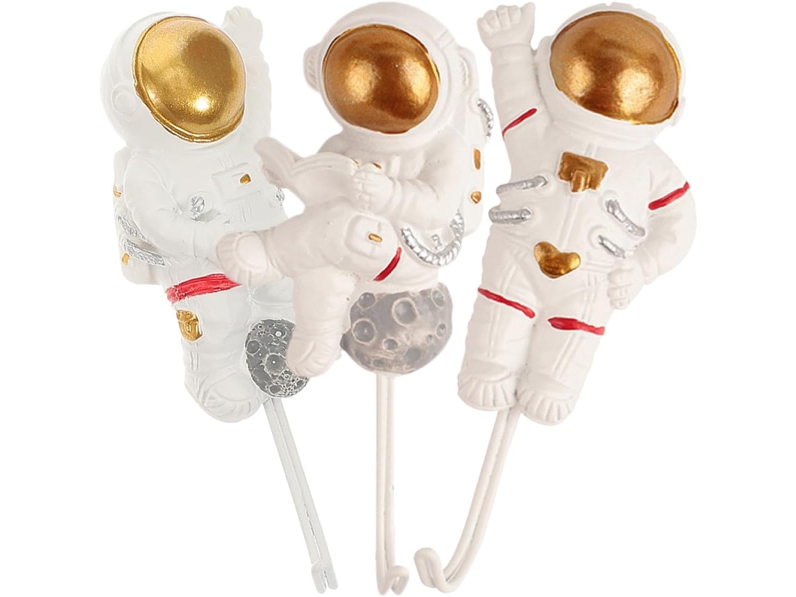 Juego de 3 ganchos adhesivos de pared con forma de astronauta, perchero decorativo y