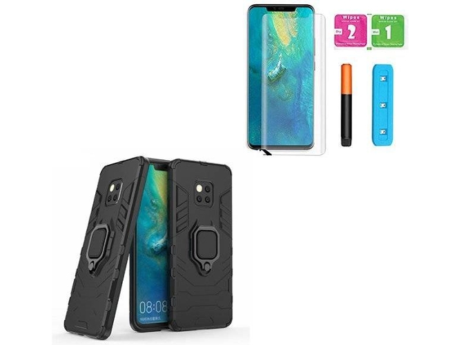 Kit Carcasa y Protector de Vidrio Nano Curved UV Huawei Mate 20 Pro PHONOCARE Militar Negro