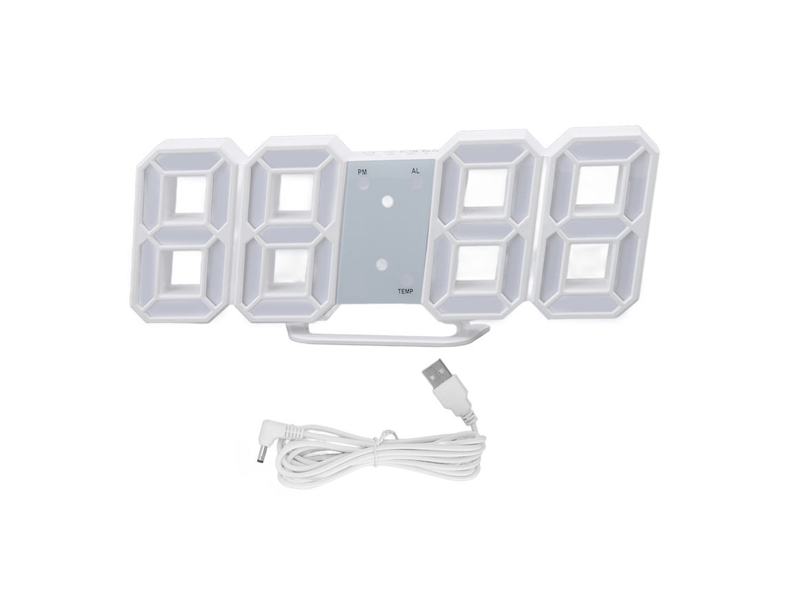Reloj Digital 3d Led Con Tiempo, Temperatura, Luz Nocturna Y Alarma Blanco