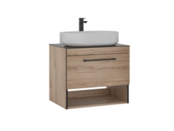 Conjunto de muebles de baño Knidos con lavabo y espejo color roble Venprodin