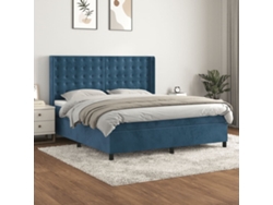 Cama Box Spring Con Colchón Terciopelo Azul Oscuro 160x200 Cm
