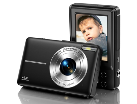 Cámara Compacta Digital TURMIN Dc403 Nivel de Entrada para Niños. Cámara FHD 44MP Zoom 16X, pantalla de 2.4 pulgadas, color negro.
