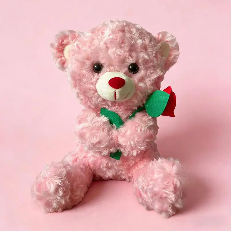 Lindo osito de peluche con gorro de rosa, estilo anime/dibujos animados MDUG (Estilo B, 25 cm)