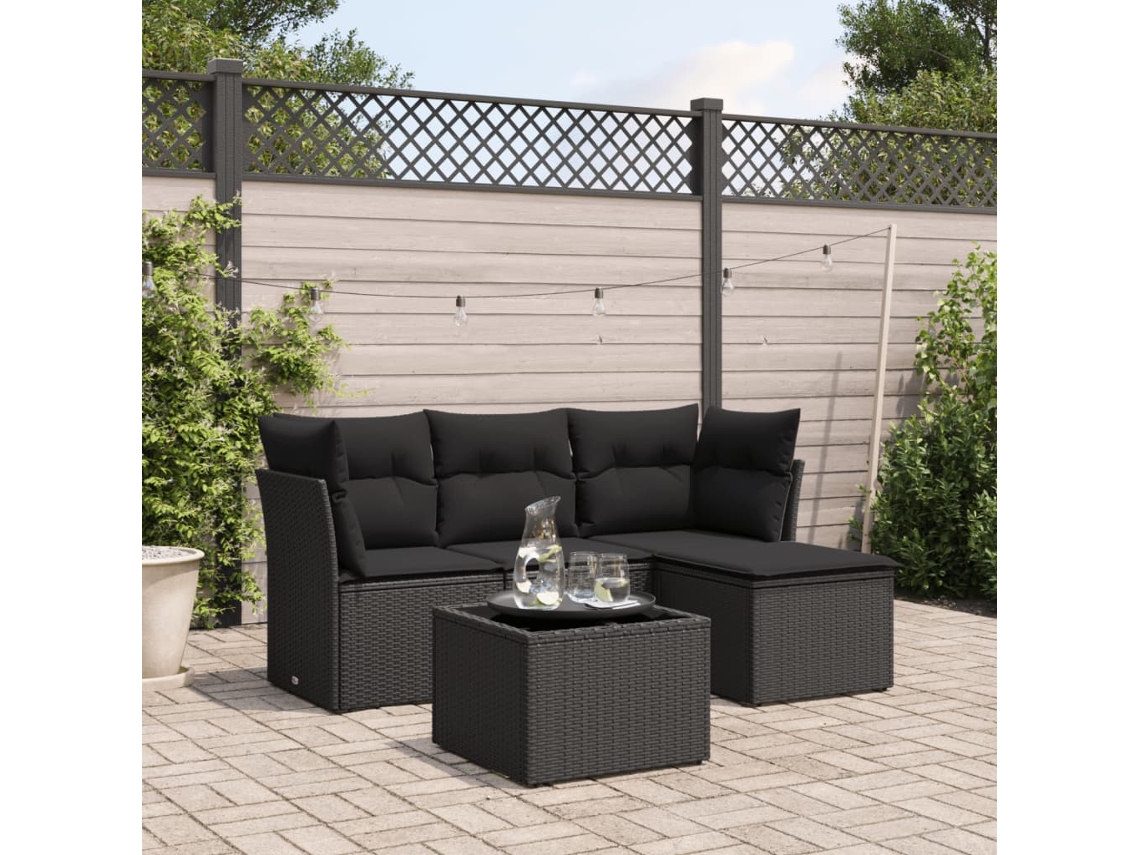 Conjunto de 5 sofás de jardín con cojines de mimbre sintético negro, Dkd Home Decor