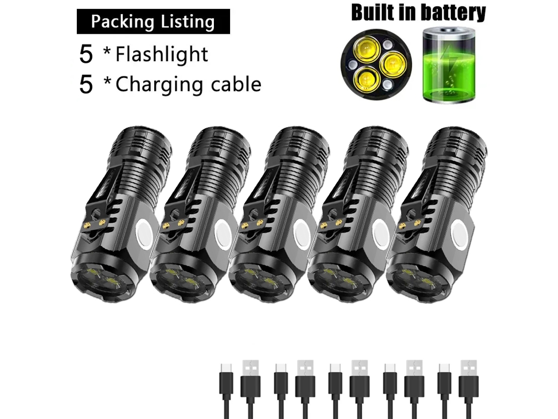 Mini linterna superpotente de tres luces, luz potente, portátil, recargable, ideal para uso diario e iluminación de emergencia. Aeuzwr