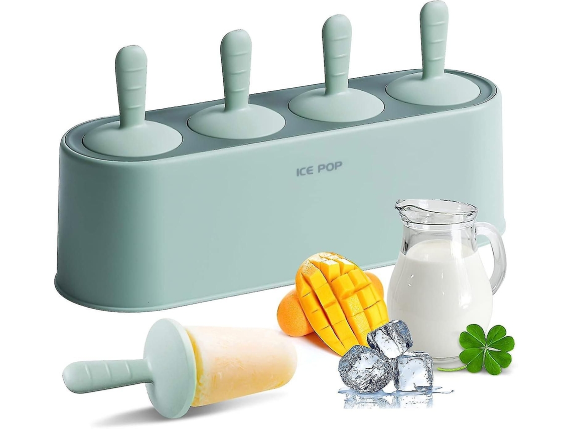 Pack 4 moldes caseros silicona para polos. Fáciles desmoldar reutilizables. Verde.