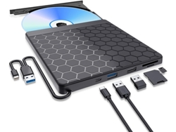 Unidad de DVD externa USB 3.0, grabadora de CD con 2 puertos USB y 2 ranuras para tarjetas TF/SD para portátiles, Mac, PC, Windows/10/8/7 Digitallab