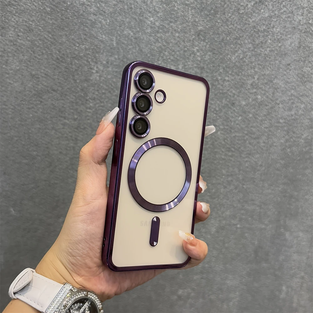 (galaxy S24 Morado) Funda Para Teléfono Samsung, Funda Magnética Galvanizada, Apta Para Teléfonos Samsung.
