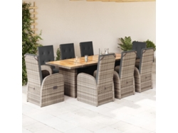 Juego de comedor de jardín de 9 piezas DKD Home Decor con cojines de mimbre gris