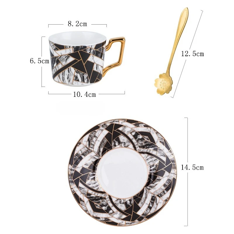 (negro 270 Ml) Taza De Café De Cerámica Dorada De Lujo Pintada A Mano Estilo Nórdico Con Bandeja, Taza Con Estampado De Mármol Para Oficina