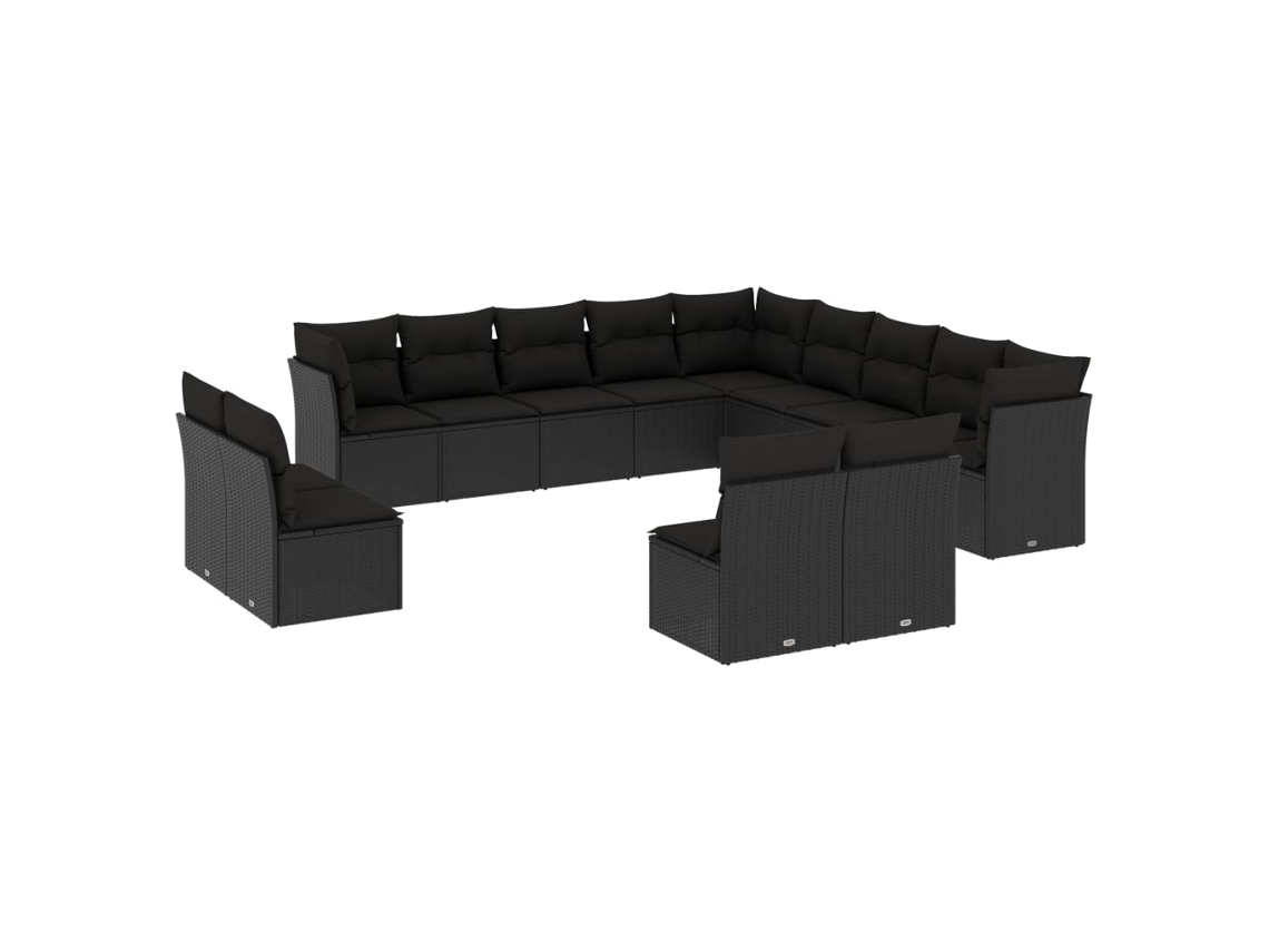 Conjunto 13 de sofás de jardín y cojines VIDAXL ratán sintético negro