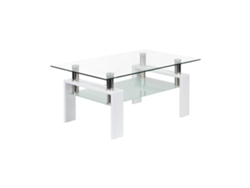 Mog Casa Mesa De Centro Moderna Porter Con Tapa De Vidrio Transparente Y Base De Metal Blanco | 100x60 Cm