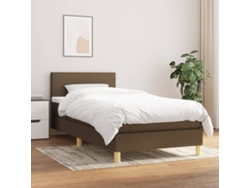 Cama Box Spring Con Colchón Tela Marrón Oscuro 100x200 Cm