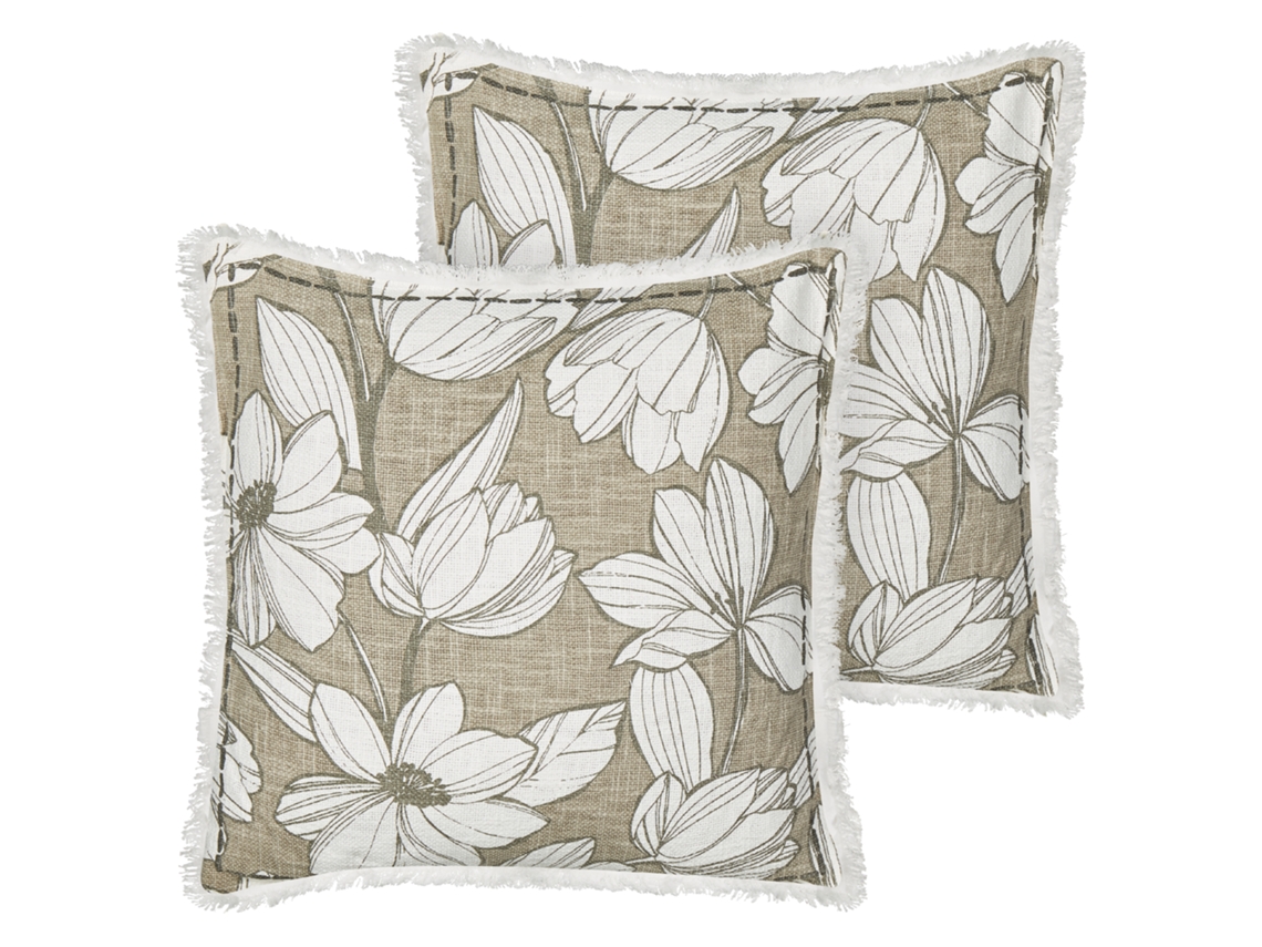 Juego de cojines decorativos hechos a mano con flecos BELIANI Cyanotis de Algodón Blanco 45x45x8
