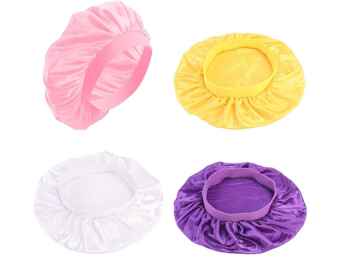 Gorro De Quimioterapia De 4 Piezas, Seda Sintética, Elástico Ancho, Protección Para El Cabello, Para Uso Nocturno, Amarillo/blanco