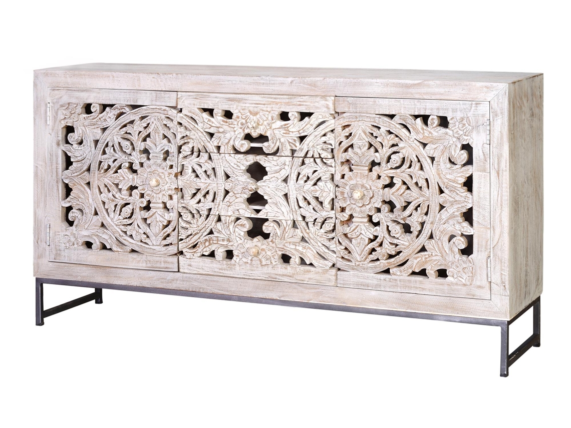 Aparador madera mango y metal blanco envejecido Blanco.GINER Y COLOMER 80x38x150