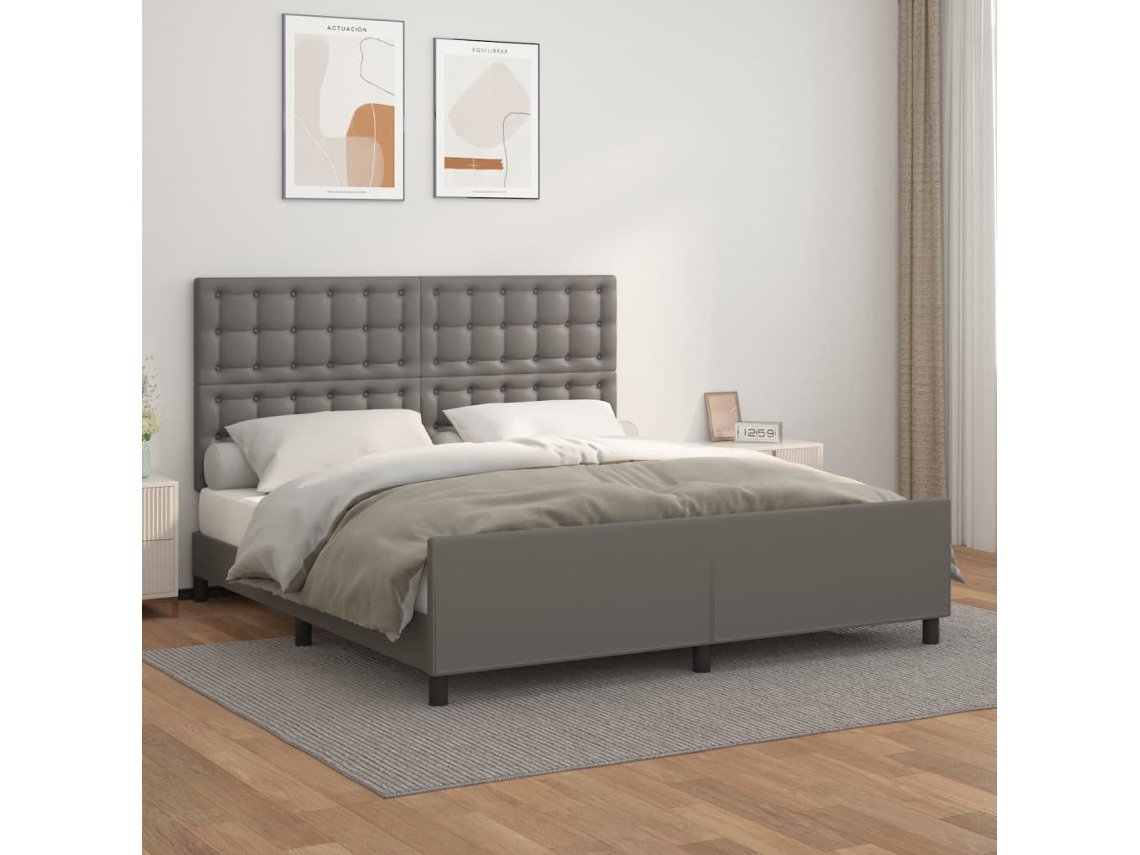 Estructura De Cama Con Cabecero Cuero Sintético Gris 180x200cm