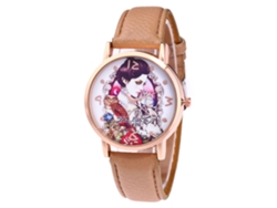 Reloj De Pulsera Unisex De Cuarzo Con Correa De Piel Sintética, Estilo Sencillo Beige.