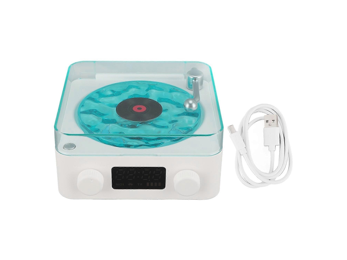 Altavoz Bluetooth estilo tocadiscos con luz nocturna y pantalla de tiempo, multifuncional 3 en 1, tamaño pequeño, Chennnls