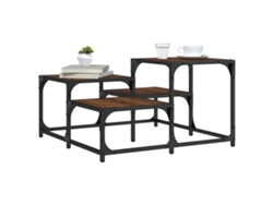 Mesa de centro HARLANV1 con detalles en madera de roble marrón (68x68x40 cm)