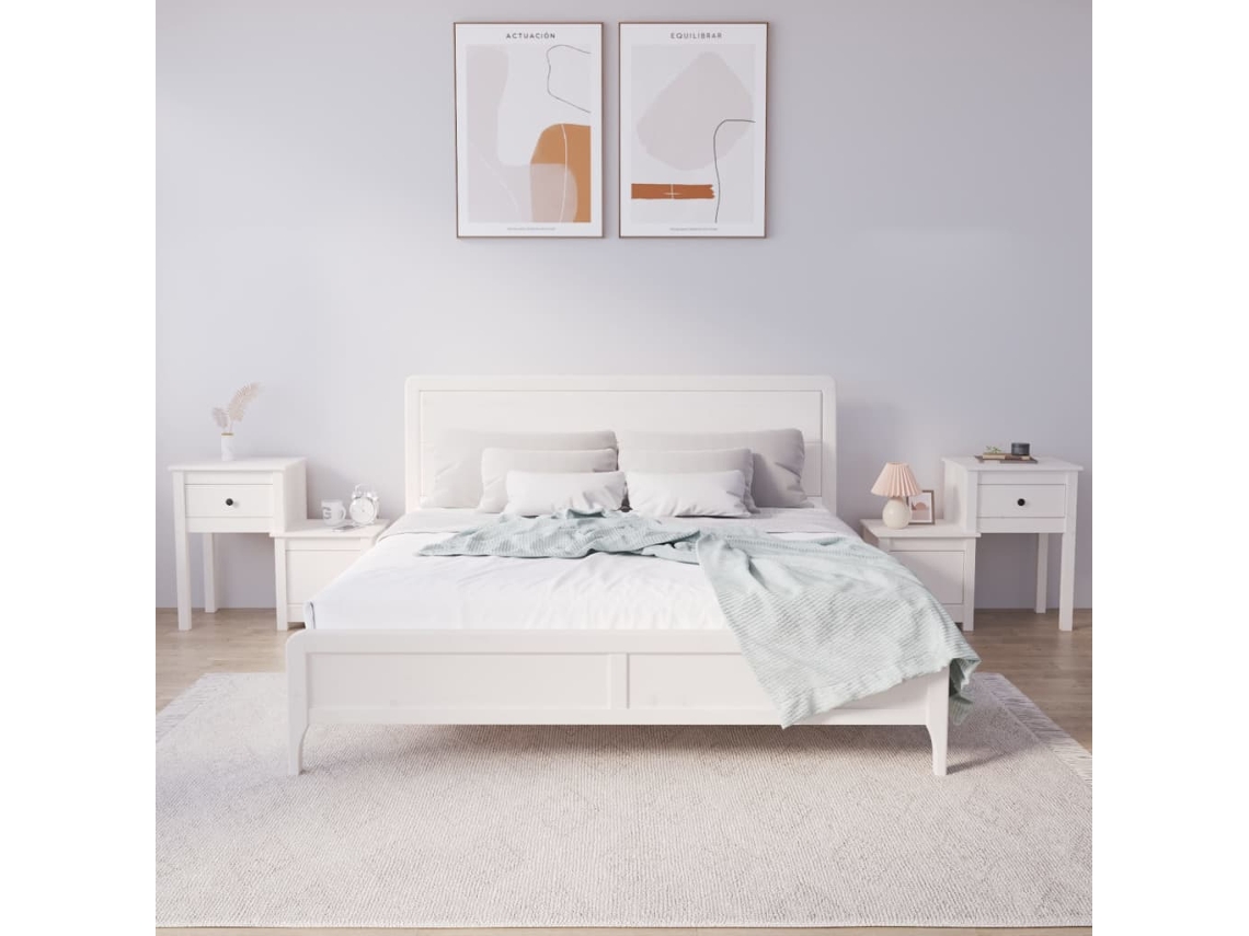 Mesitas de Noche LOVELY HOME Mesinha 2 Pcs 79,5X38X65,5 Cm Pinho Maciço Branco