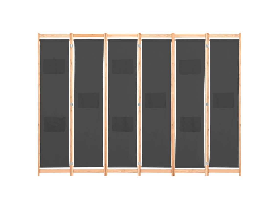 Separador de ambientes con 6 paneles, 240x170x4 cm, tela gris.