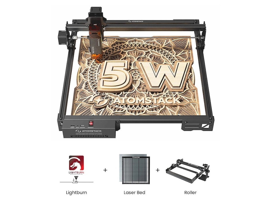 Máquina de grabado láser Atomstack A5 Pro V2 de 6 W, área de 410 x 380 mm, 24000 mm/min, corte y grabado en madera, metal y cuero, alta precisión.