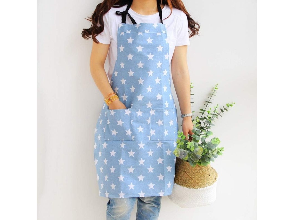 2026-3940-delantal De Algodón Linjou Para Mujeres Con Bolsillos Ajustable Para Cocina Horneado Limpieza Hogar Diseño D Azul Claro