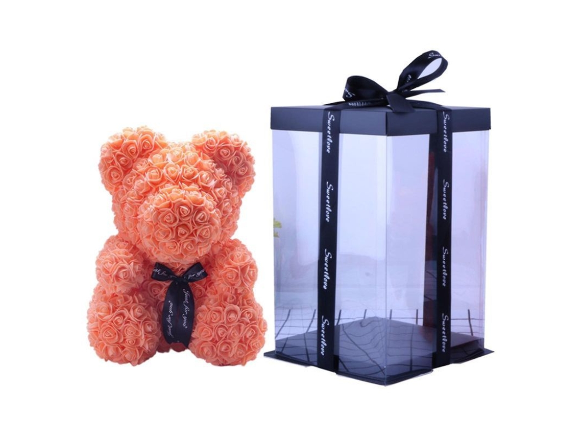 Oso De Peluche Artificial Con Rosas, Caja De Regalo Y Luz, 25 Cm. Regalo Ideal Para El Día De San Valentín.