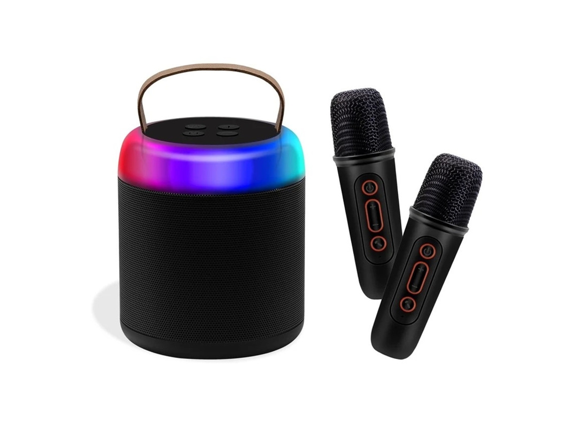 Mini máquina de karaoke portátil con altavoz Bluetooth y dos micrófonos inalámbricos para niños y adultos, juguetes musicales P Yizhood