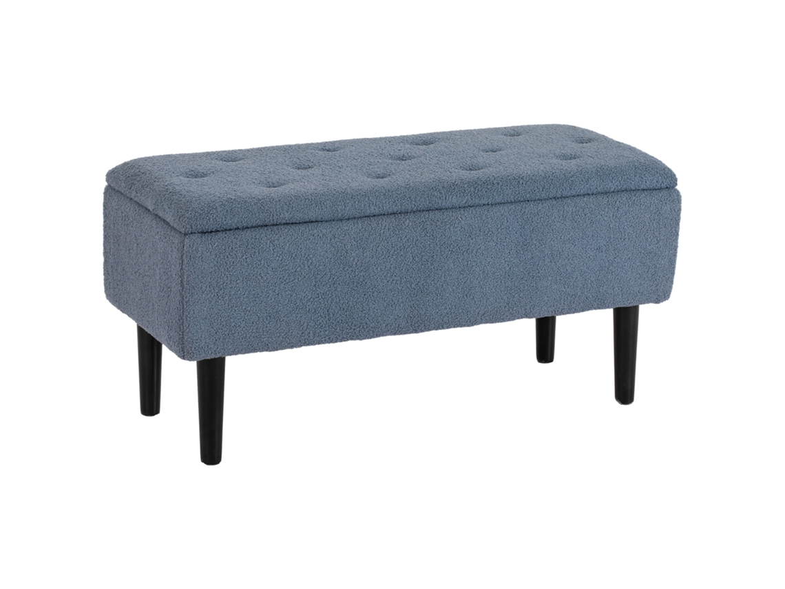 Banco/baúl De Almacenamiento Con Tapicería De Bucles Y Patas De Madera De Caucho, 95 X 38 X 45 Cm, Azul
