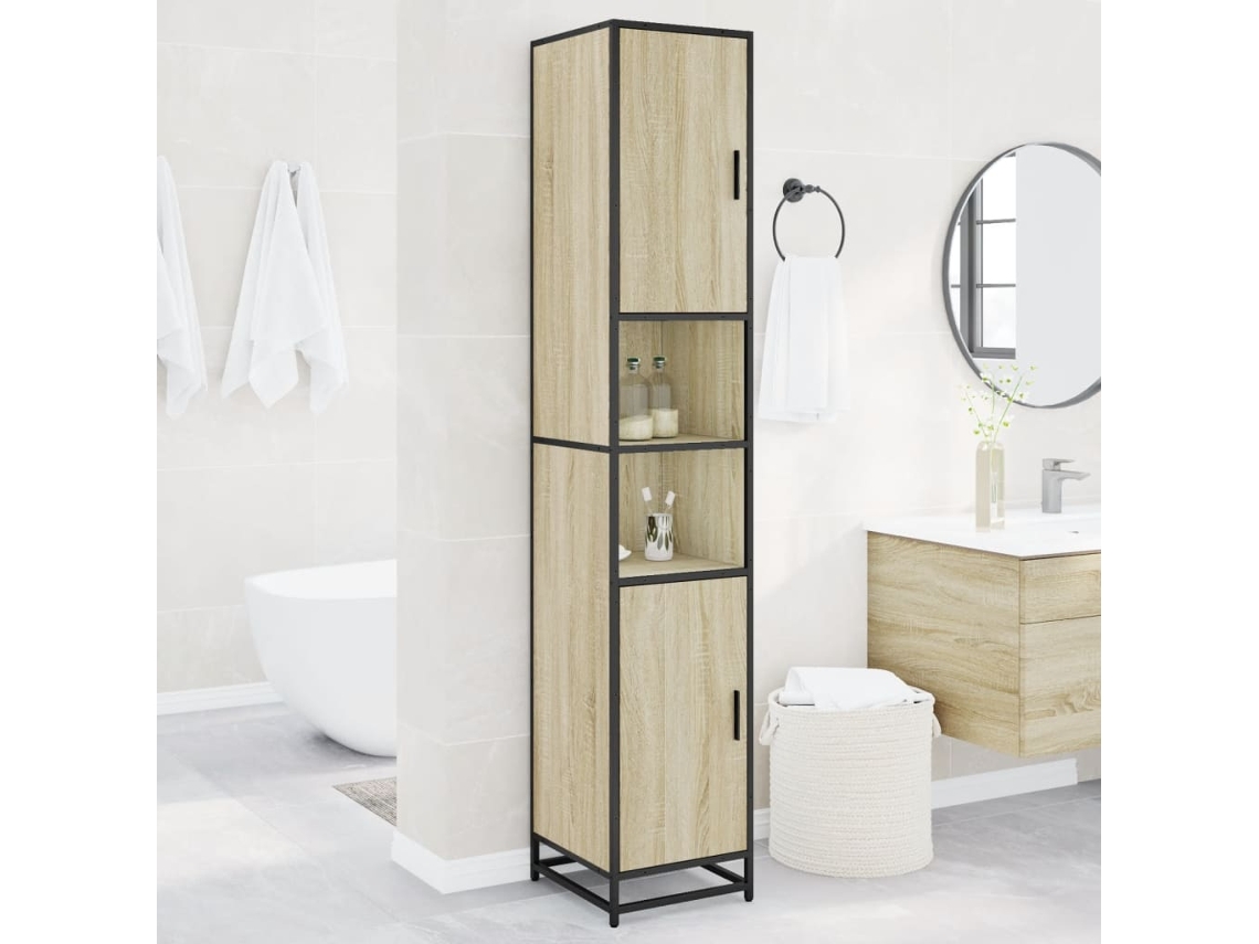Armario De Baño Madera Y Metal Roble Sonoma 35x37,5x188,5 Cm