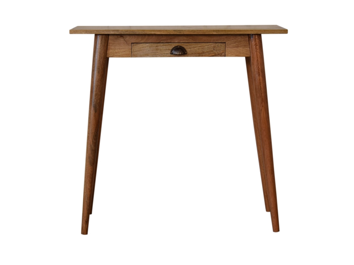 Mini escritorio de madera maciza, estilo nórdico, 1 cajón, marrón, muebles artesanales