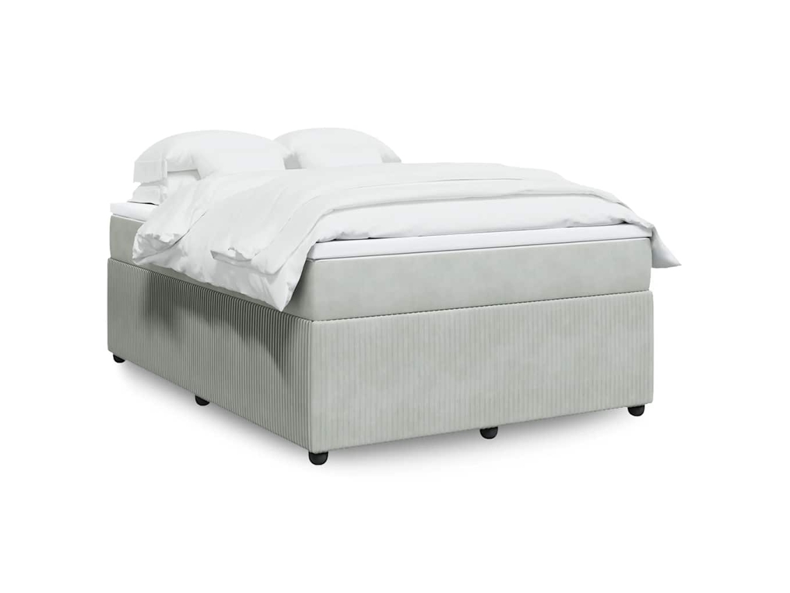 Cama Box Spring Con Colchón Terciopelo Gris Claro 140x190 Cm