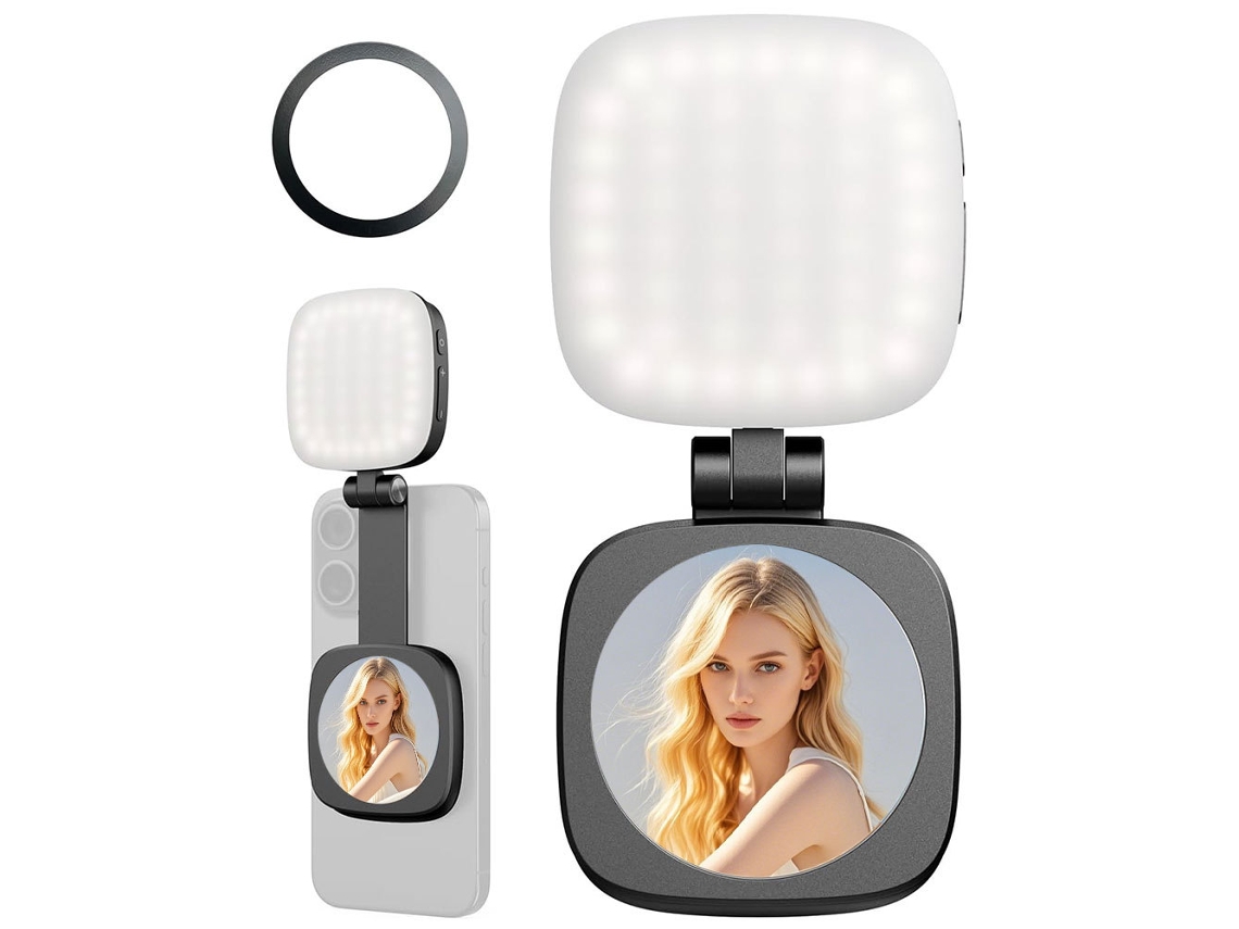Luz magnética para selfies Chrui con espejo para iPhone (negra)