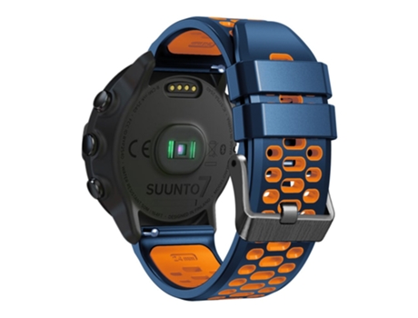 Correa de Silicona bicolor de 24mm diseño de orificios múltiples liberación rápida para Suunto 7/9/9 Baro - azul medianoche/naranja