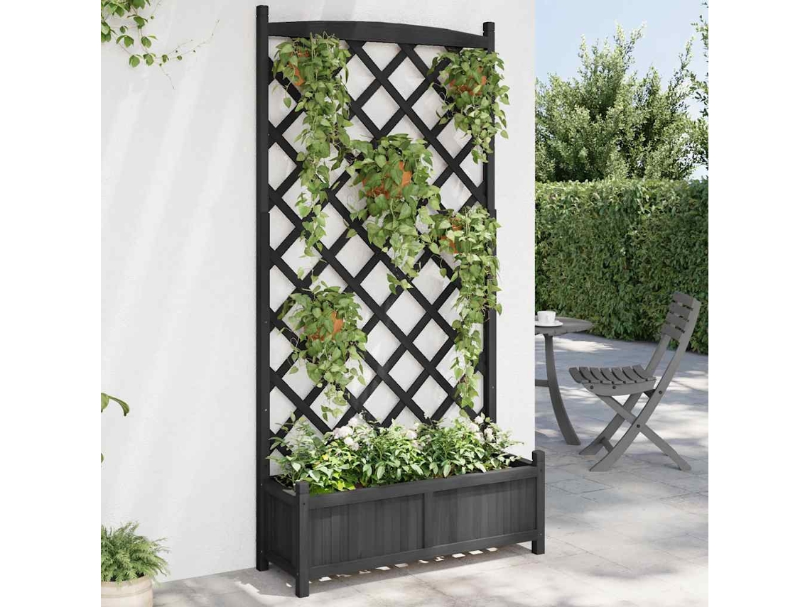 Jardinera | Maceta Con Enrejado Madera Maciza De Abeto Negro