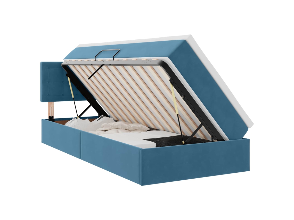 Syfax™ Cama De Almacenamiento Led Con Colchón Azul Oscuro 90 X 190 Cm