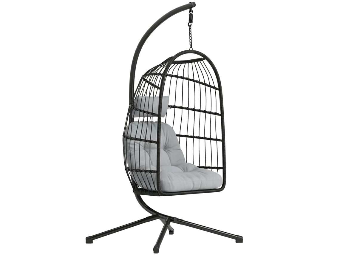 Silla colgante con forma de huevo, columpio de exterior con soporte y cinturón de seguridad, negro/gris claro ZENCORE SERVICES