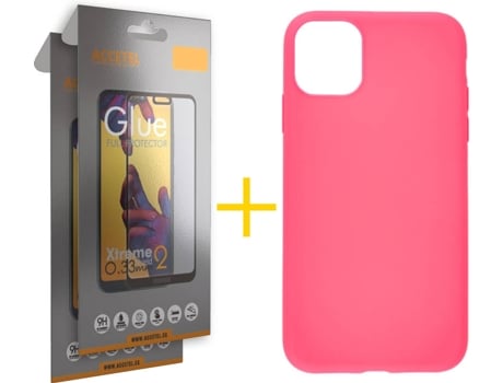 Carcasa + 2 Protectores de Pantalla para iPhone 11 Pro Max ACCETEL Rosa