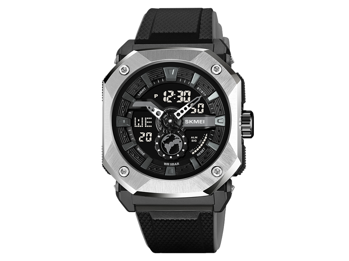 Reloj deportivo multifuncional con cuenta regresiva en tres zonas horarias, reloj digital con retroiluminación LED para hombre, resistente al agua hasta 5 bares.