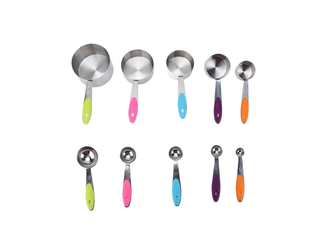 10 Piezas/set Cucharas De Acero Inoxidable Herramientas De Repostería Con Mango De Silicona Y Hebilla Desmontable