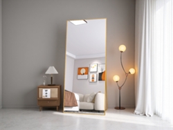 Espejo de maquillaje rectangular de vidrio templado con marco de aluminio dorado, 1800 x 800 mm, diseño moderno y elegante. Ycone
