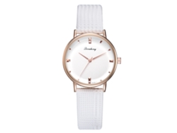 Reloj De Pulsera De Cuarzo Sencillo Para Mujer Con Correa De Piel Sintética Blanca.