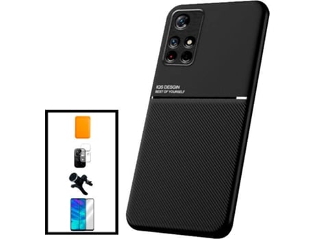 Kit Funda Magnetic Lux, Magnetic Wallet Naranja, 5D Full Cover, Protector de Cámara Trasera y Soporte Magnético de Coche Reforzado Xiaomi Poco M4 P...