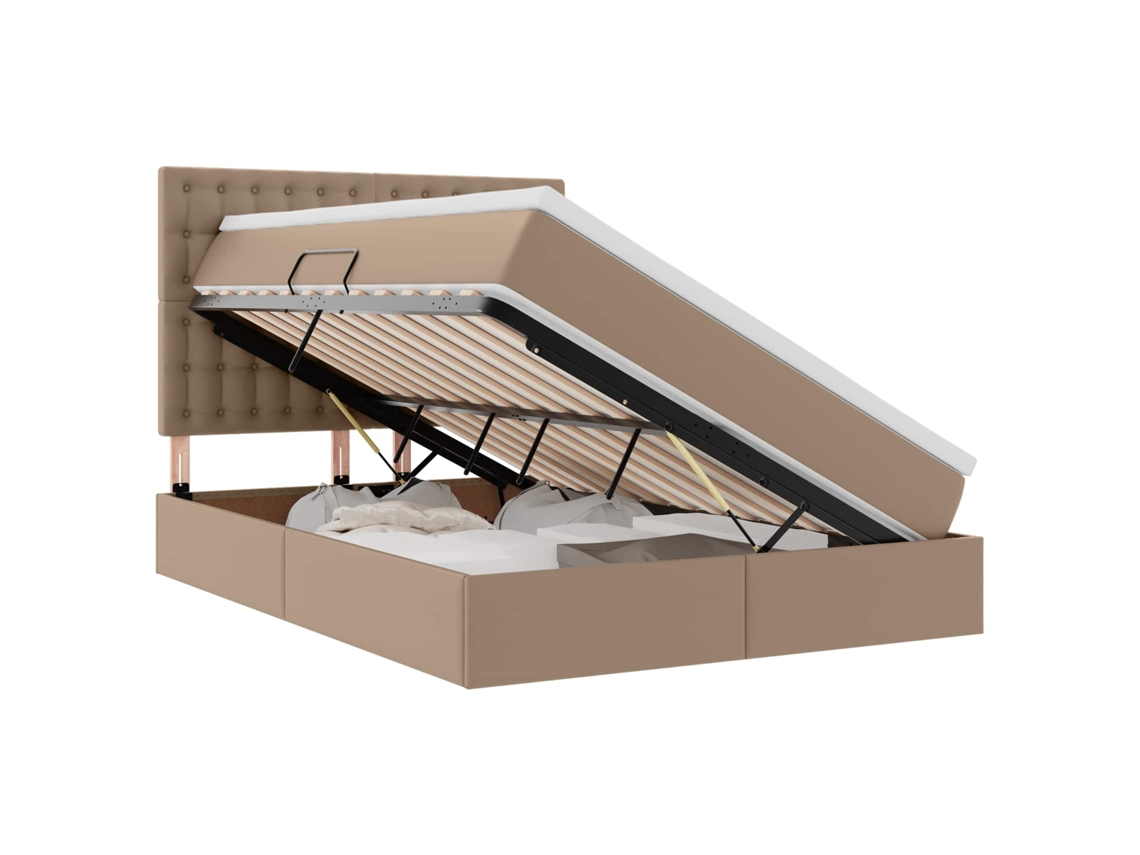 Syfax™ Cama Con Almacenamiento Y Led Con Led Capuchino 140 X 190 Cm