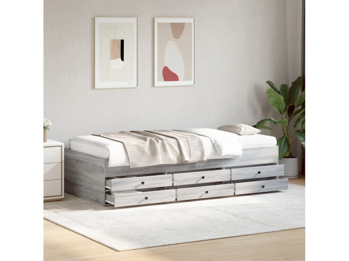 Sofá Cama Con Cajones Sin Colchón Gris Sonoma 100x200 Cm