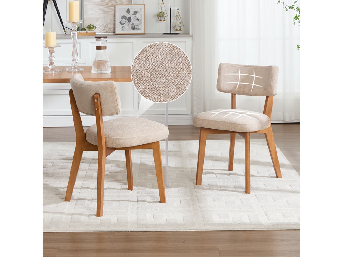 Silla De Comedor 2 Unidades - Estilo Moderno Mid-century, Patas De Madera, Asiento Tapizado - Caqui