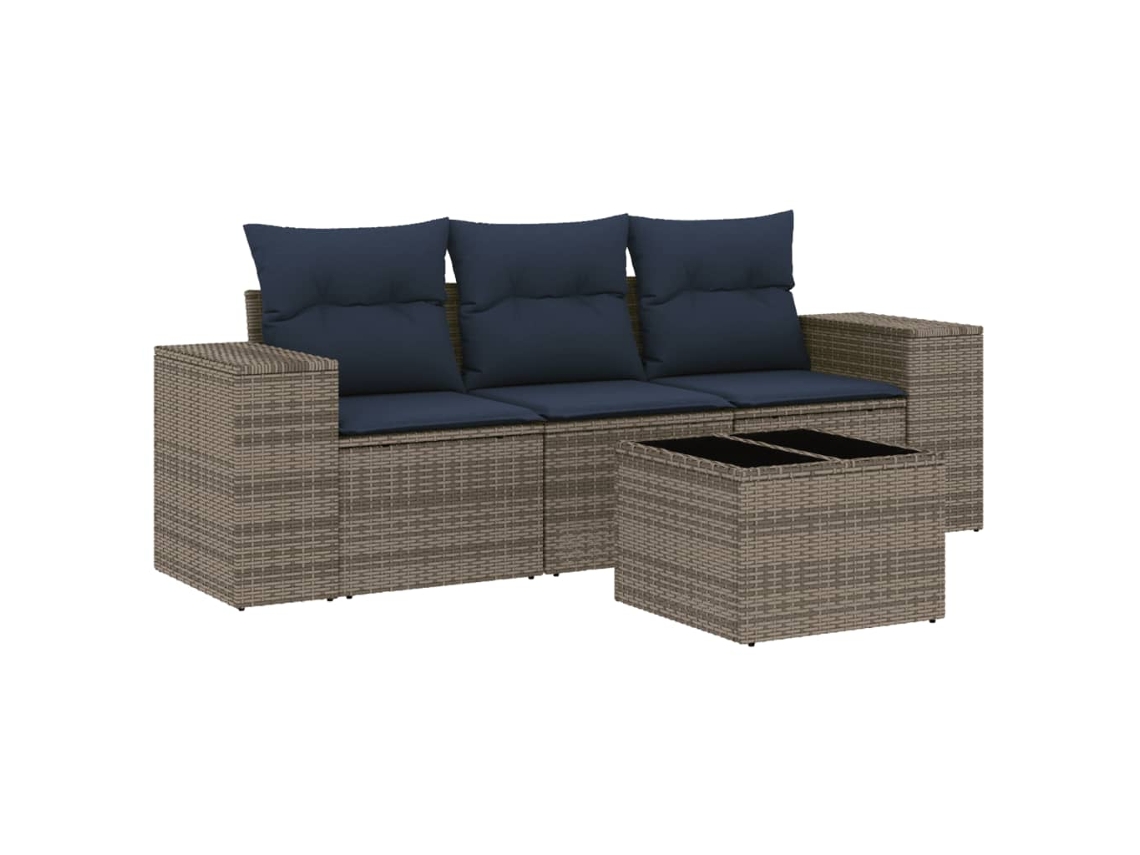 Conjunto de sofá de jardín de 4 piezas con cojines de ratán sintético. EXCLUSIVO DE MAISON.