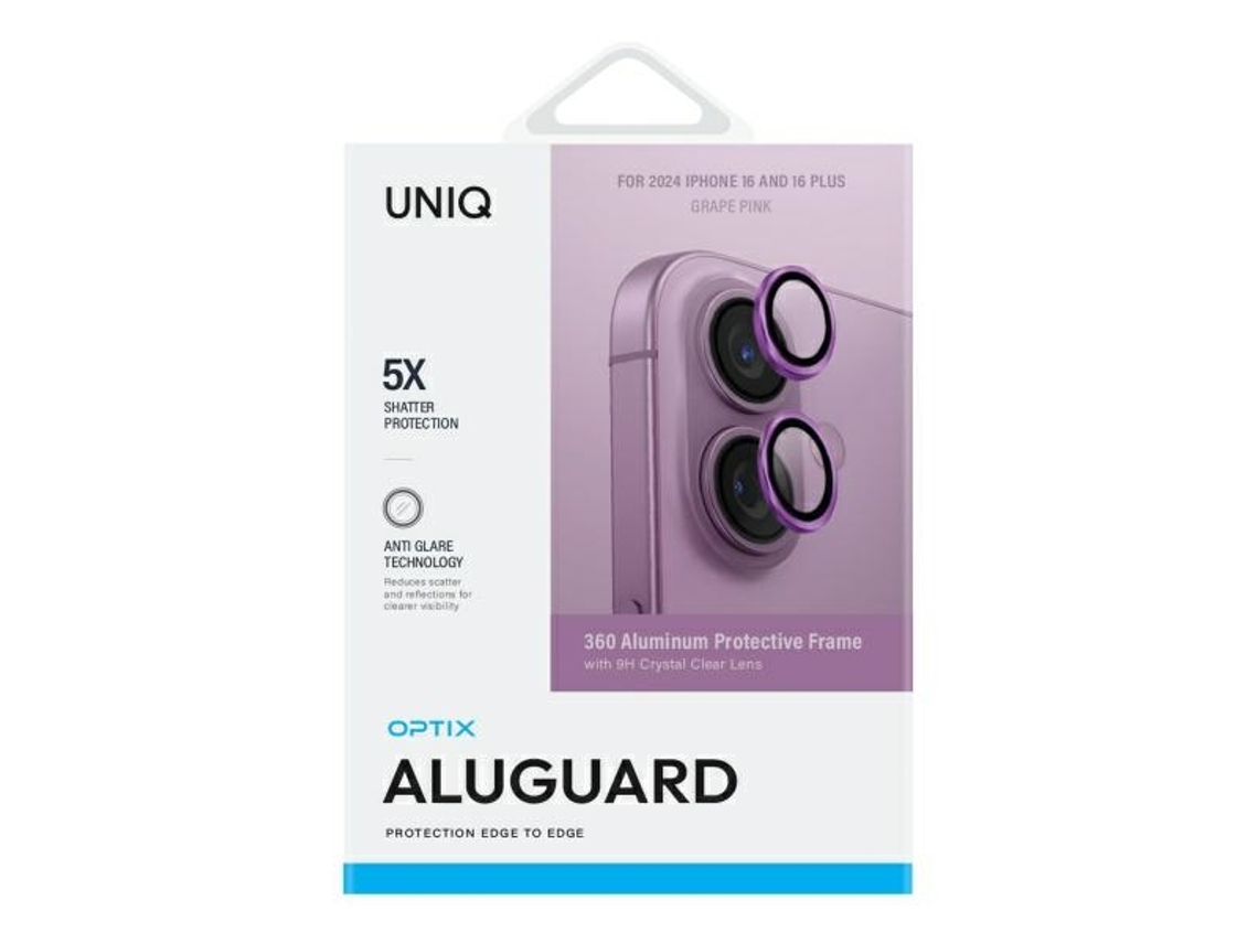 Protector de Lente Protector Aplicador Uva para iPhone 16 UNIQ Aluminio Rosa